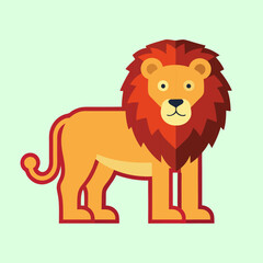Flat Design Lion Illustration with Geometric Shapes and Bold Colors