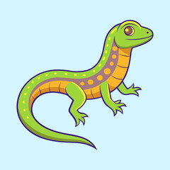 Fototapeta premium Cartoon newt character with a green body and yellow markings