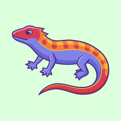 Cute cartoon illustration of a colorful lizard on a light green background