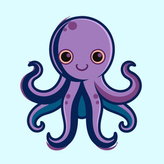 Charming and Delightful Cartoon Octopus Illustration on a Light Blue Background
