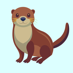 Cartoon otter sitting upright with a sweet friendly smile on light blue