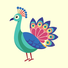 Stylized peacock illustration with colorful feathers and creative design on pale background