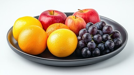 Assorted fresh fruits on a dark plate