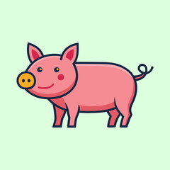 Cartoon pig illustration on a light green background in a flat style