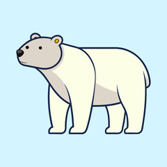 Cute Cartoon Polar Bear Standing Calmly on a Light Blue Background