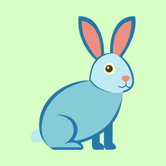 Stylized blue bunny rabbit with long ears sitting on green background