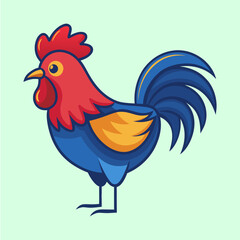 Cartoon Rooster Illustration with Vibrant Colors and Bold Outlines on Pale Green Background