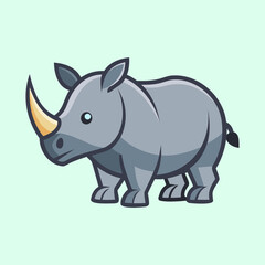 Cute Cartoon Rhinoceros Standing on a Light Green Background Illustration
