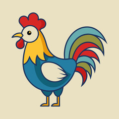 Colorful cartoon rooster illustration with bold outlines and a retro style