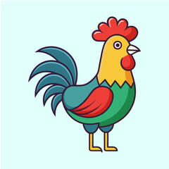 Cartoon Vector Image of a Colorful Rooster with Distinct Outlines