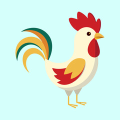 Colorful and Simplified Rooster Illustration on a Light Blue Background Design