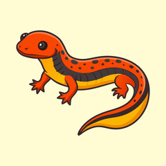 Cute cartoon illustration of an Eastern Newt with orange and black pattern