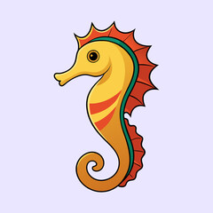 Cartoon Seahorse Illustration with Stylized Details on a Pale Purple Background
