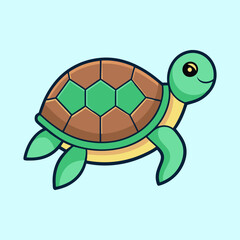 Cheerful cartoon sea turtle swimming with a light blue background image
