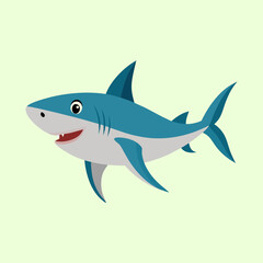 Cute Cartoon Shark Illustration with a Light Green Background Color