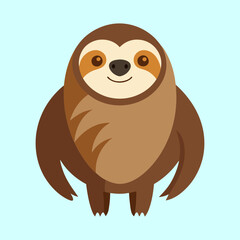 Cute cartoon sloth standing against a light blue background in vector art