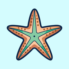 Stylized Starfish Illustration on Light Blue Background with Teal and Brown Accents