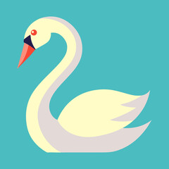 Stylized Swan Illustration with Geometric Shapes and a Serene Aqua Background