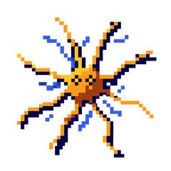 Fototapeta premium Creative pixel art neuron in bright colors showcasing its structure