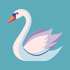 Stylized Swan with Graceful Neck and Feather Details on a Teal Background