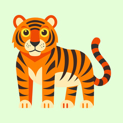 Stylized Orange Tiger with Black Stripes in Flat Vector Illustration