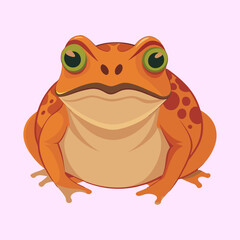 Cartoon Orange Toad with Green Eyes on a Light Pink Background