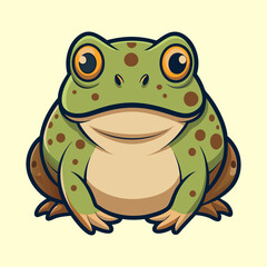 Cartoon Illustration of a Cute Spotted Green Frog Sitting and Smiling
