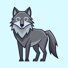 Stylized Gray Wolf Illustration with Golden Eyes and Light Blue Background