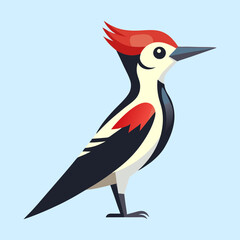 Stylized Woodpecker Illustration with Red Head Crest on Light Blue Background