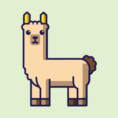 Adorable Flat Vector Alpaca Illustration with Detailed Outlines on Light Green Background