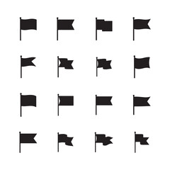 Collection of Black Flag Icons in Various Shapes and Styles on White Background