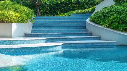 Serene Poolside Steps: A Tranquil Oasis of Blue