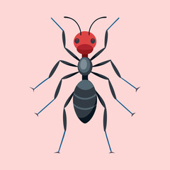 Cartoon Ant Illustration with Striking Colors on a Pale Pink Background