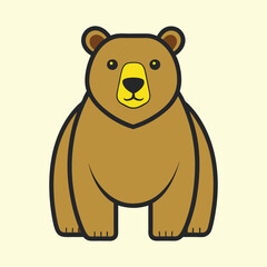 A stylized cartoon bear with bold outlines against a light yellow background