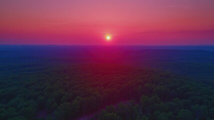 Epic sunset over forest landscape
