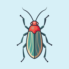 Illustration of a colorful margined blister beetle on a light blue background
