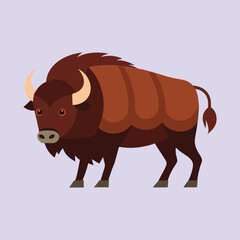 Geometric style depiction of a bison against a light purple background