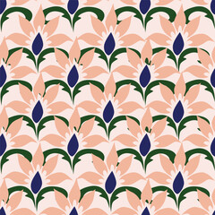 Trendy floral seamless pattern. Simple red and beige daisy. Spring flower template for packaging, postcards, textile printing, wallpaper. Hand drawn illustration isolated on white background