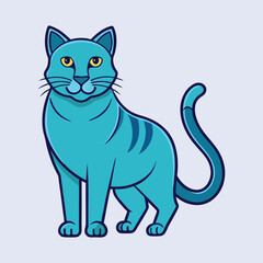 Blue cat cartoon illustration with big eyes and a long tail