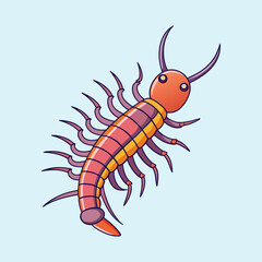 Cartoon Centipede Illustration on a Light Blue Background, Cute Insect Design
