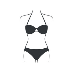 Simple Black Bikini Icon on White Background for Summer Fashion Design