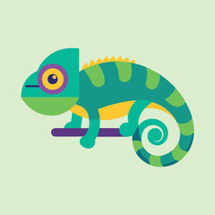 Stylized Colorful Chameleon Illustration on Green Background, Geometric Design for Children
