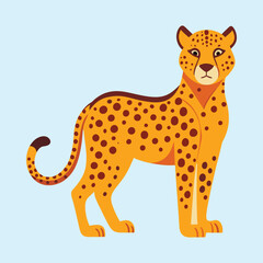 Stylized Cartoon Cheetah with Brown Spots and Tail, Isolated on Pale Blue