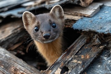 Stone Marten Peeking Out From