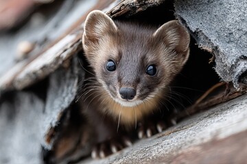 Stone Marten Peeking Out From