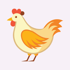 Cartoon chicken illustration with stylized features and warm, inviting colors scheme