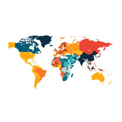 2D flat World Map vector illustration, isolated on a white background.