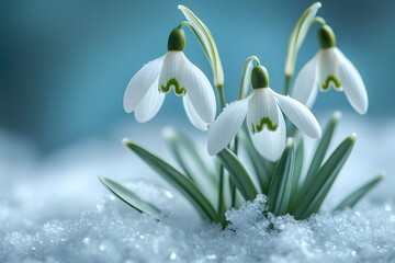Delicate Snowdrops Emerging in Winter for Nature Photography and Seasonal Decor