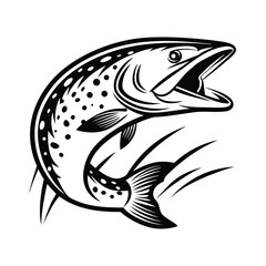 Fototapeta premium Leaping Fish Silhouette, Black and White Aquatic Animal, Open Mouth, Streamlined Tail