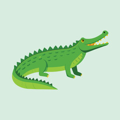 Illustration of a green crocodile with yellow teeth and a light background